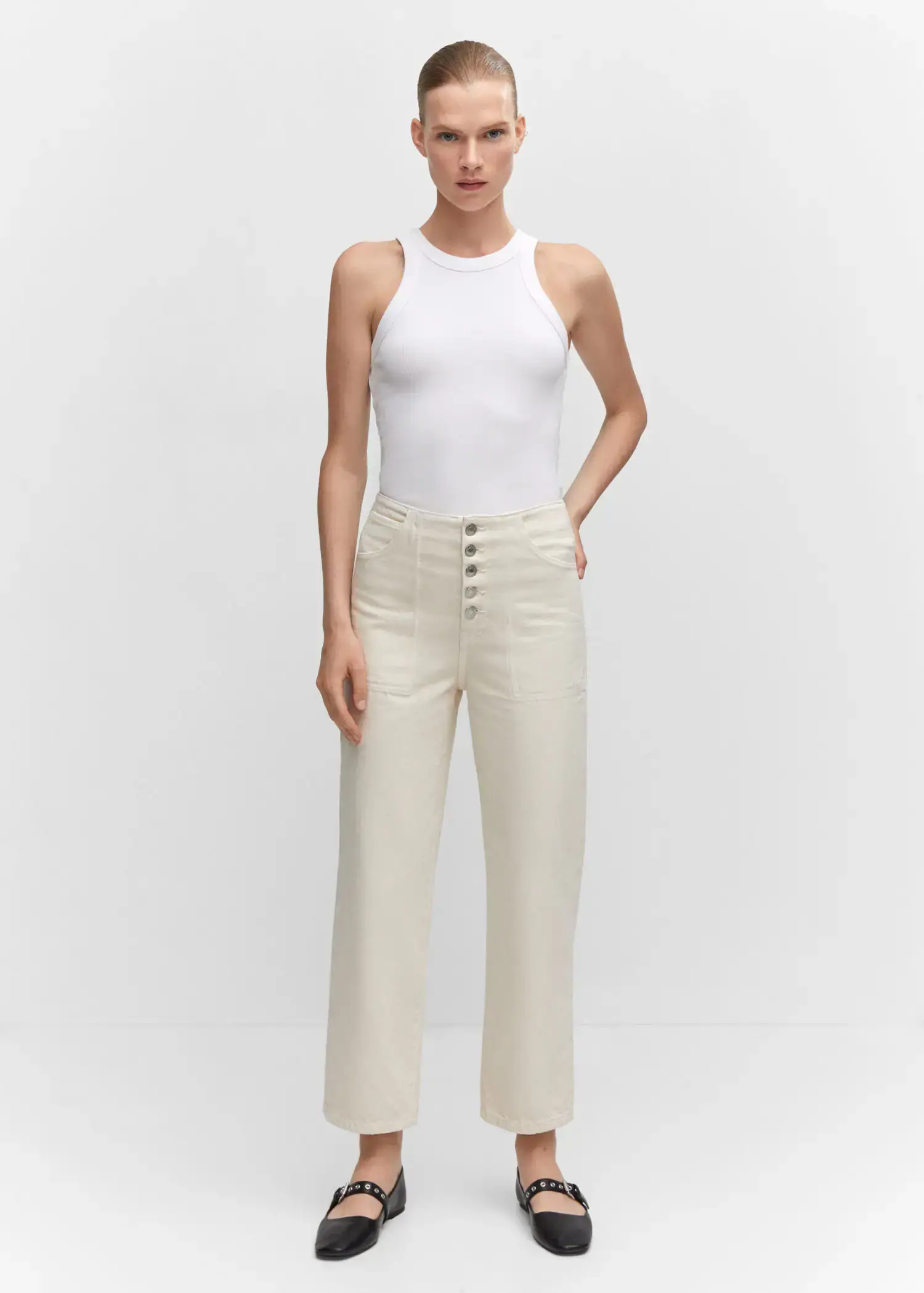 Mango Cropped straight-leg jeans with buttons. 1