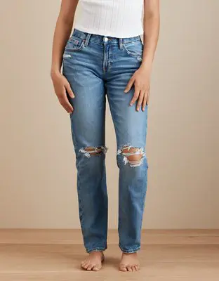 American Eagle Stretch Curvy Ripped Straight Jean. 1