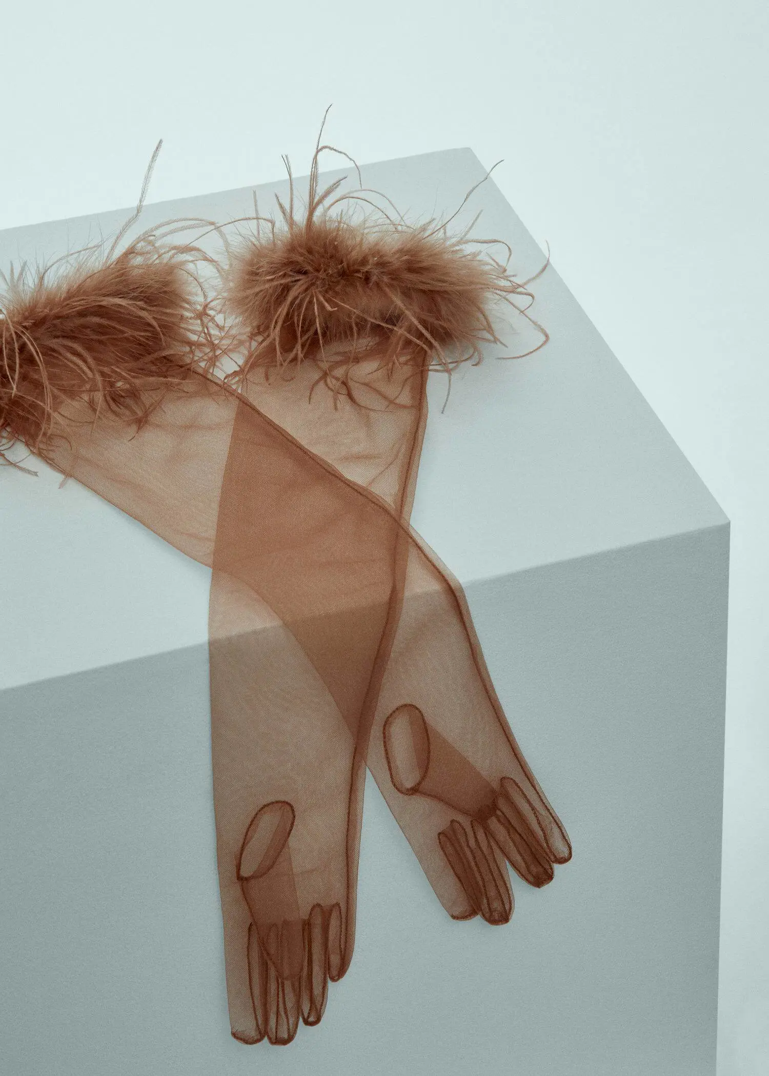 Mango Tulle gloves with feather detail. 2