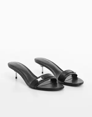 Leather sandals with metallic heel