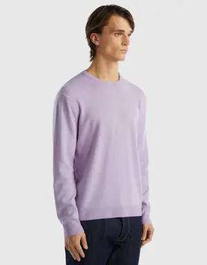 lilac crew neck sweater in pure merino wool