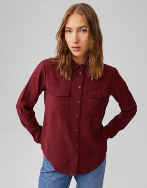 Kadın Relaxed Fit Bordo Gömlek