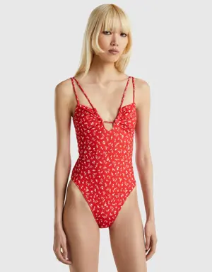 one-piece swimsuit with floral print