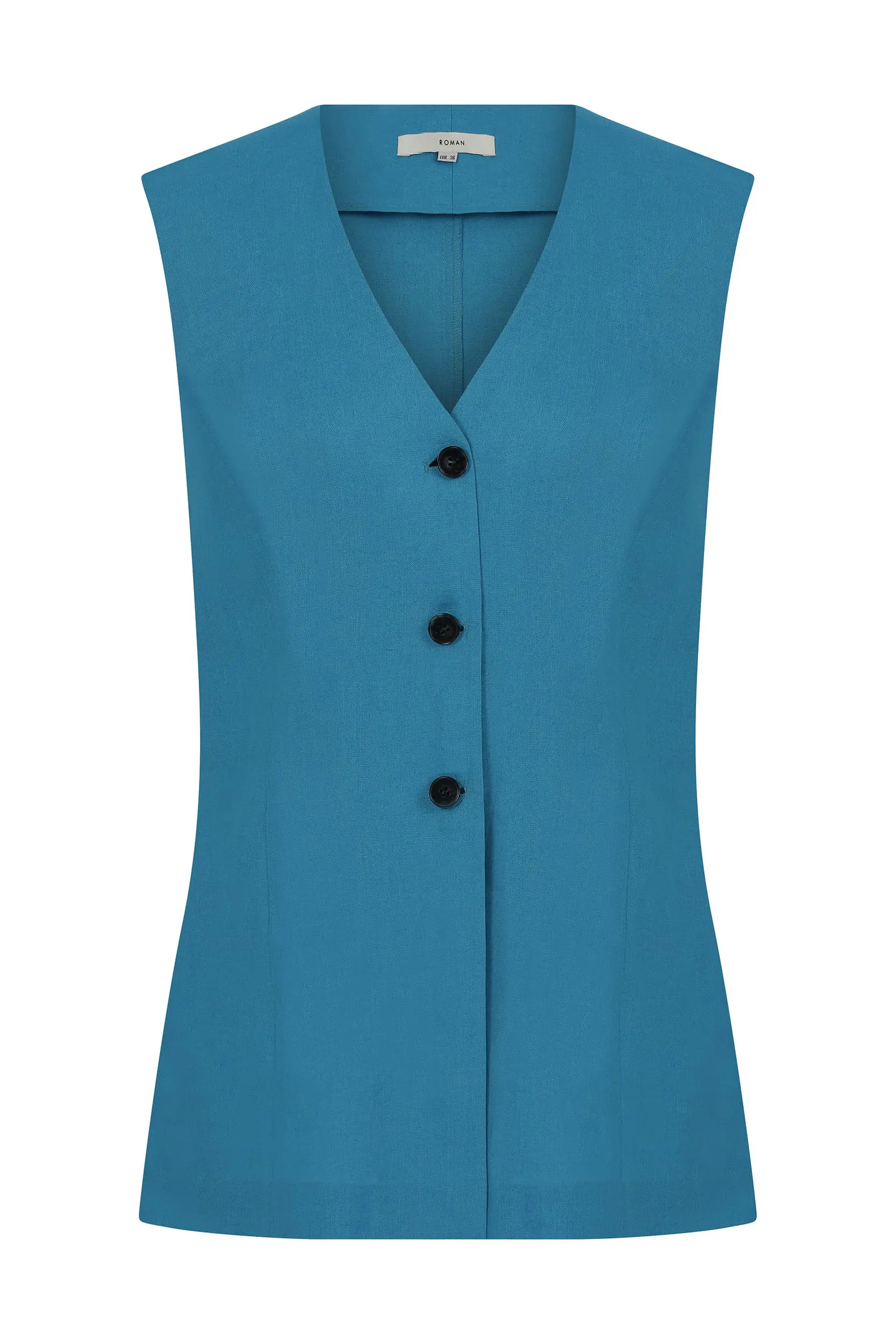 Roman Buttoned Sleeveless Turquoise Vest - 4 / Turquoise. 1