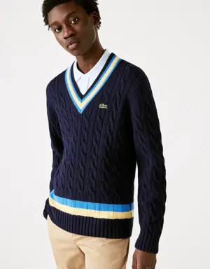 Jersey de hombre Lacoste classic fit en lana de rayas a contraste y cuello de pico