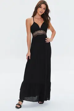 Forever 21 Forever 21 Crochet Trim Maxi Dress Black. 2