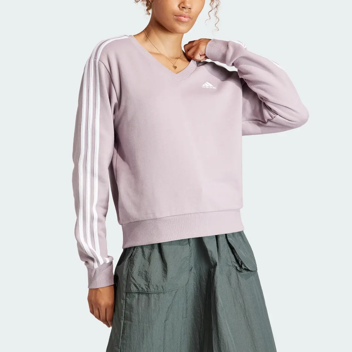 Adidas Essentials 3-Stripes V-Neck Sweatshirt. 1