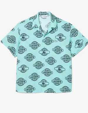 Camicia Lacoste in twill di cotone con globo stampato