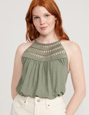 Sleeveless Crochet-Trim Linen-Blend Top for Women brown