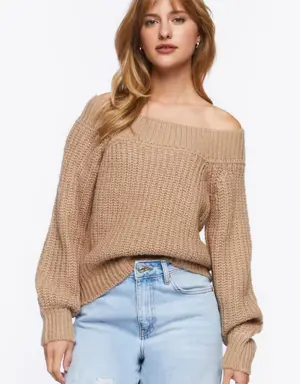 Forever 21 Purl Knit Off the Shoulder Sweater Khaki