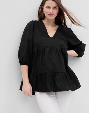 Maternity Poplin Tiered Top black