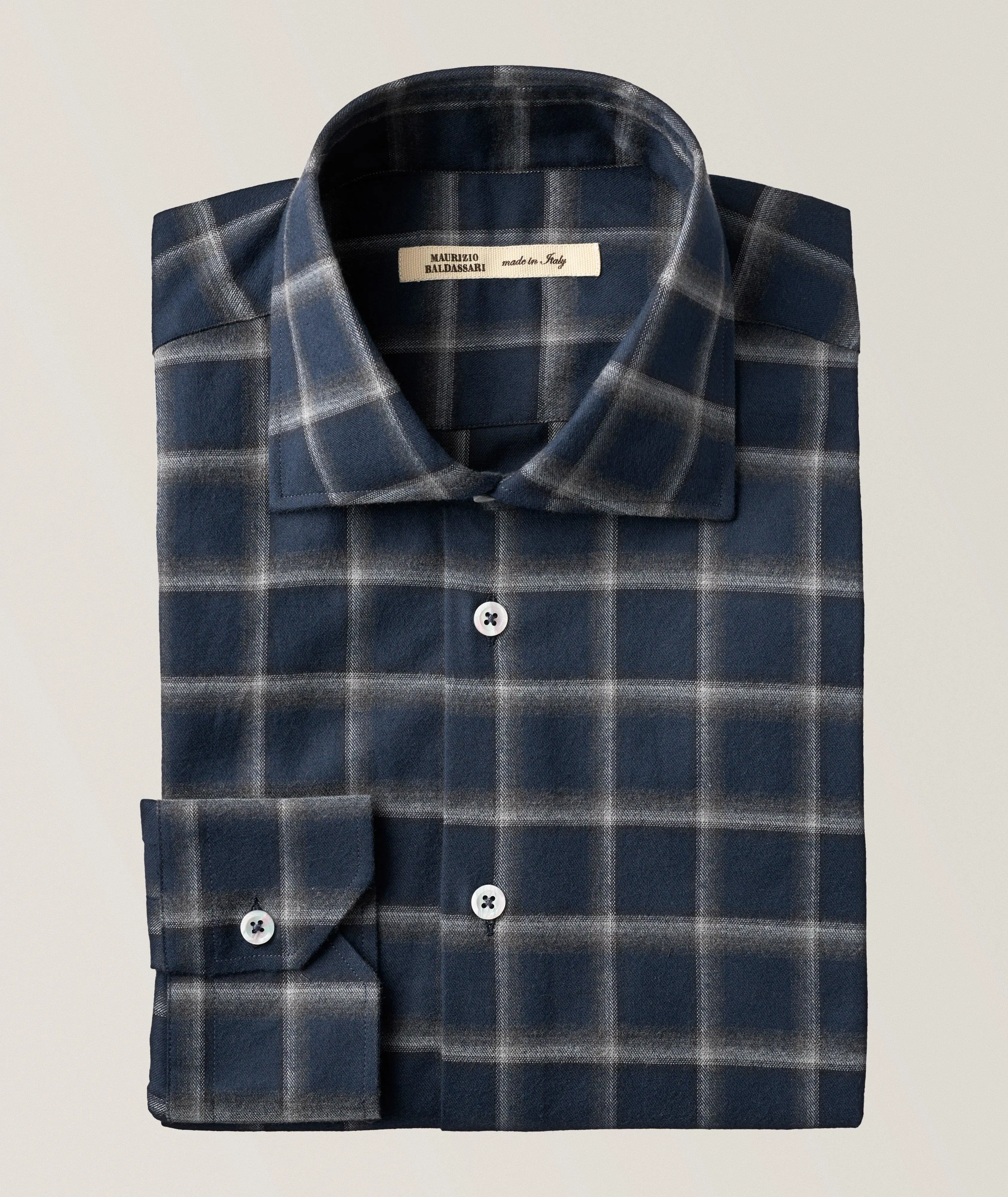 Harry Rosen Brera Ombré Checkered Cotton Sport Shirt. 1