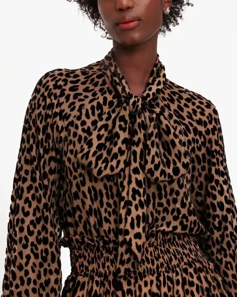 Kate Spade Modern Leopard Tie-Neck Shirt. 2