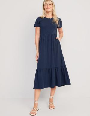 Old Navy Short-Sleeve Tiered Midi Dress for Women blue