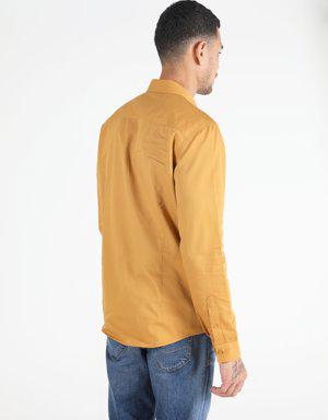 Slim Fit Shirt Neck Erkek Safran Uzun Kol Gömlek