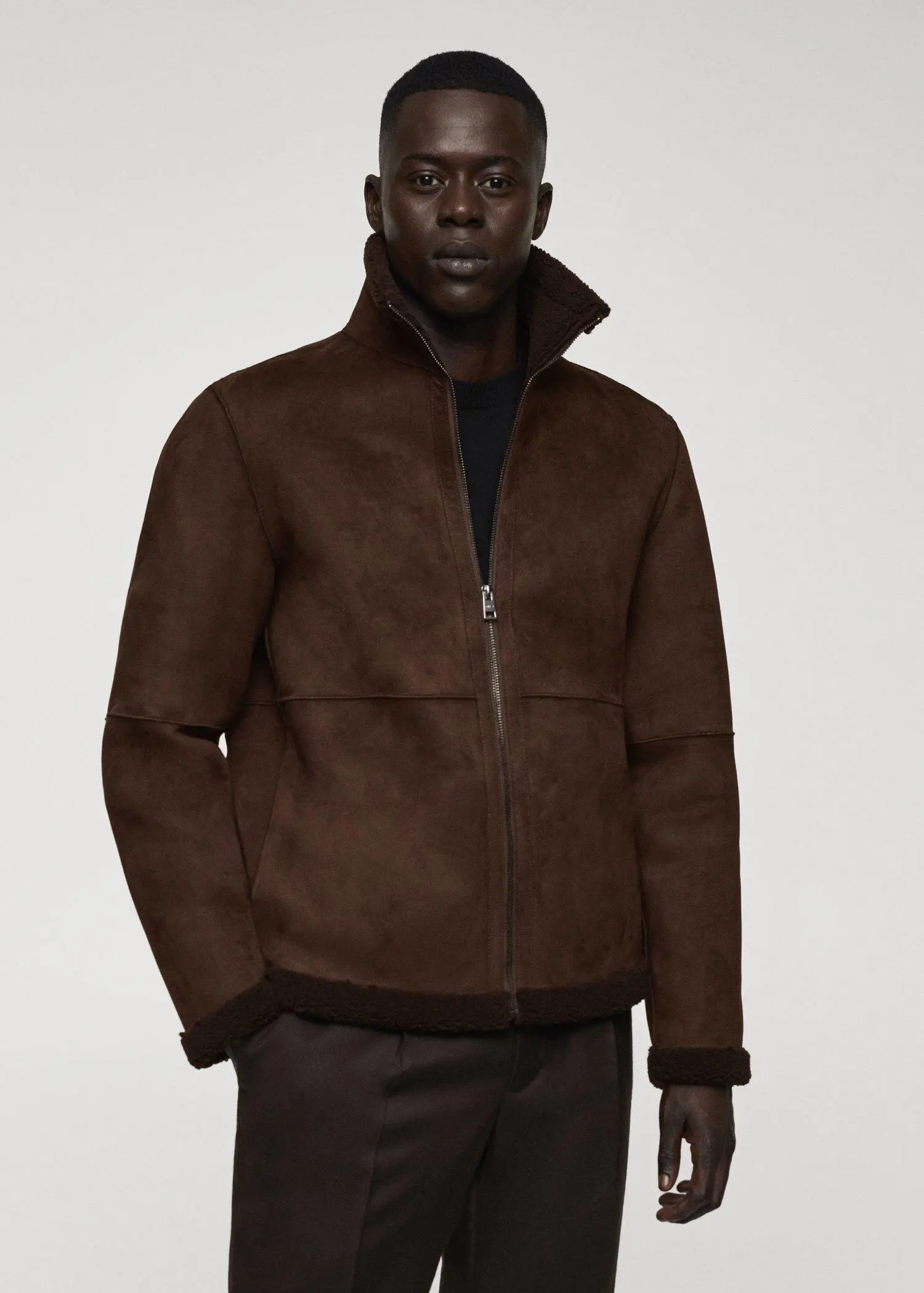 Mango Shearling-lined leather-effect jacket. 1