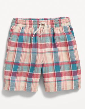 Functional-Drawstring Plaid Linen-Blend Shorts for Toddler Boys multi