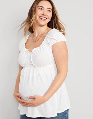 Old Navy Maternity Cap-Sleeve Tie-Front Linen-Blend Top white