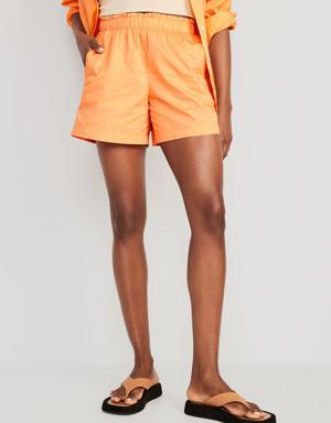 High-Waisted Poplin Pull-On Shorts for Women -- 5-inch inseam orange