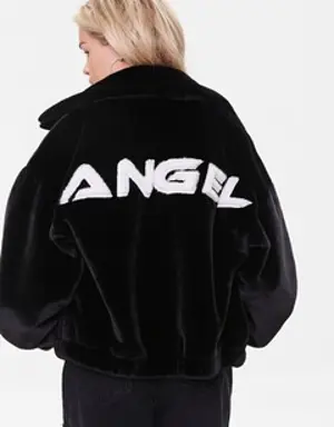 Forever 21 Faux Fur Angel Graphic Jacket Black/White