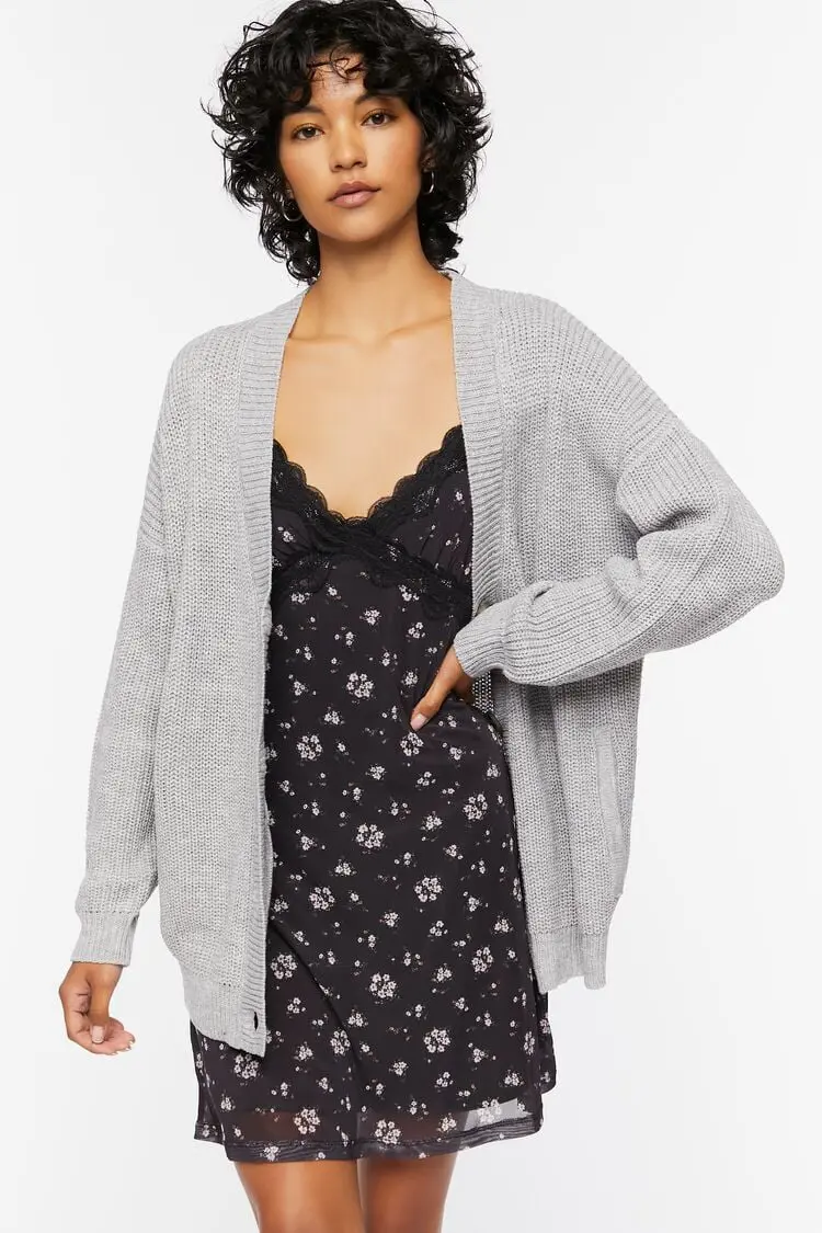 Forever 21 Forever 21 Drop Sleeve Cardigan Sweater Heather Grey. 1