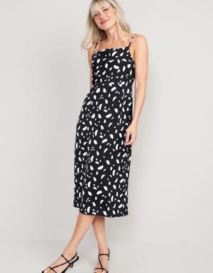 Cowl-Neck Printed Satin Midi Slip Dress black