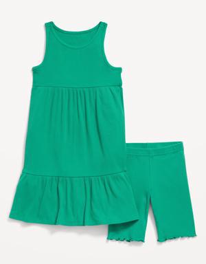 Sleeveless Rib-Knit Dress & Biker Shorts Set for Girls green