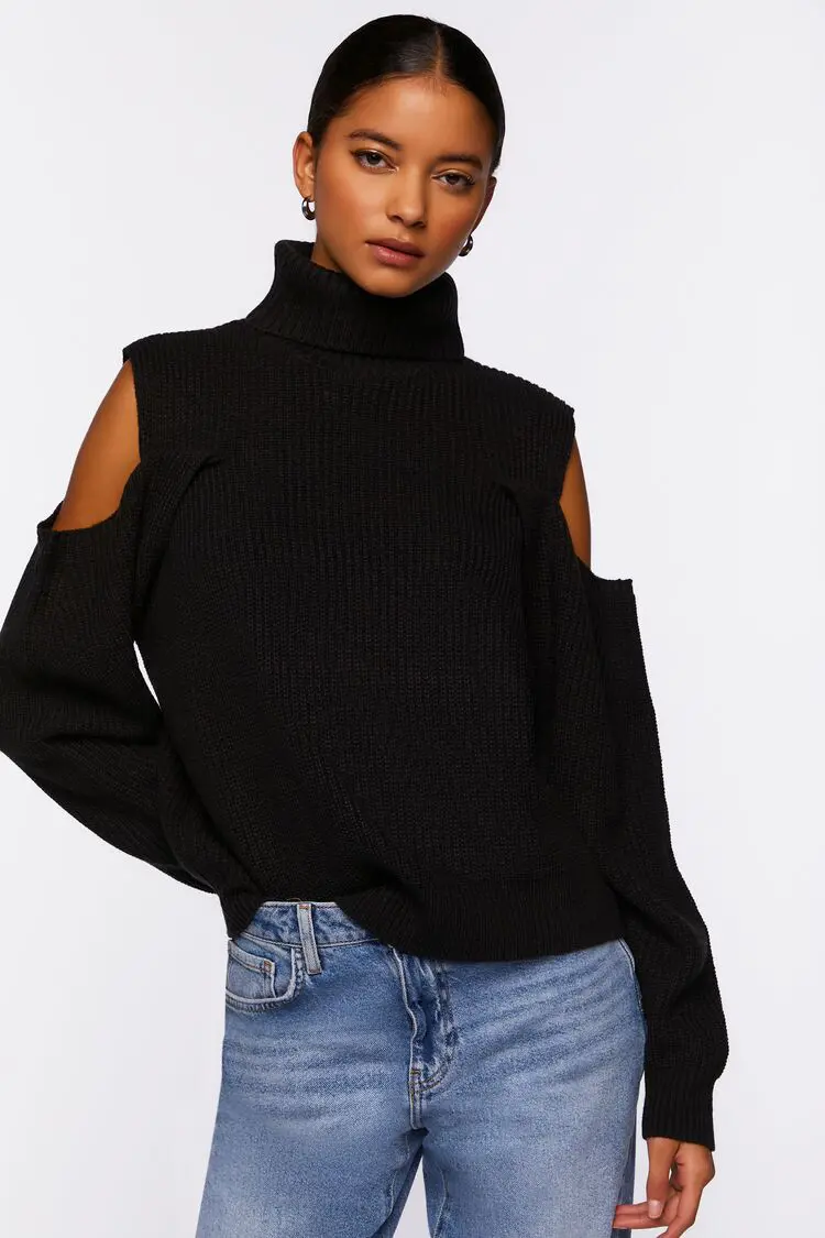 Forever 21 Forever 21 Open Shoulder Turtleneck Sweater Black. 1