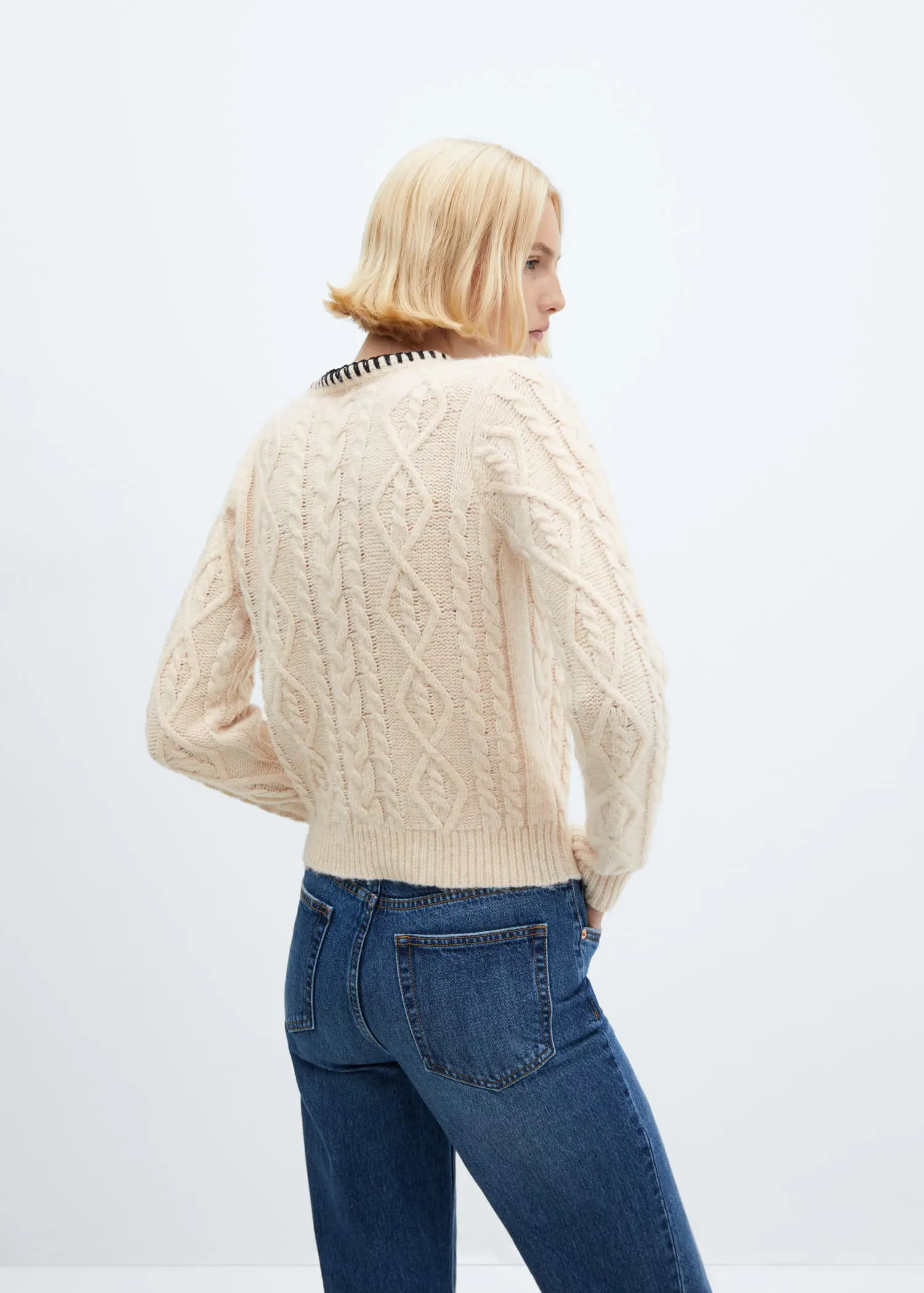 Mango Cable-knit sweater with contrasting trim. 3
