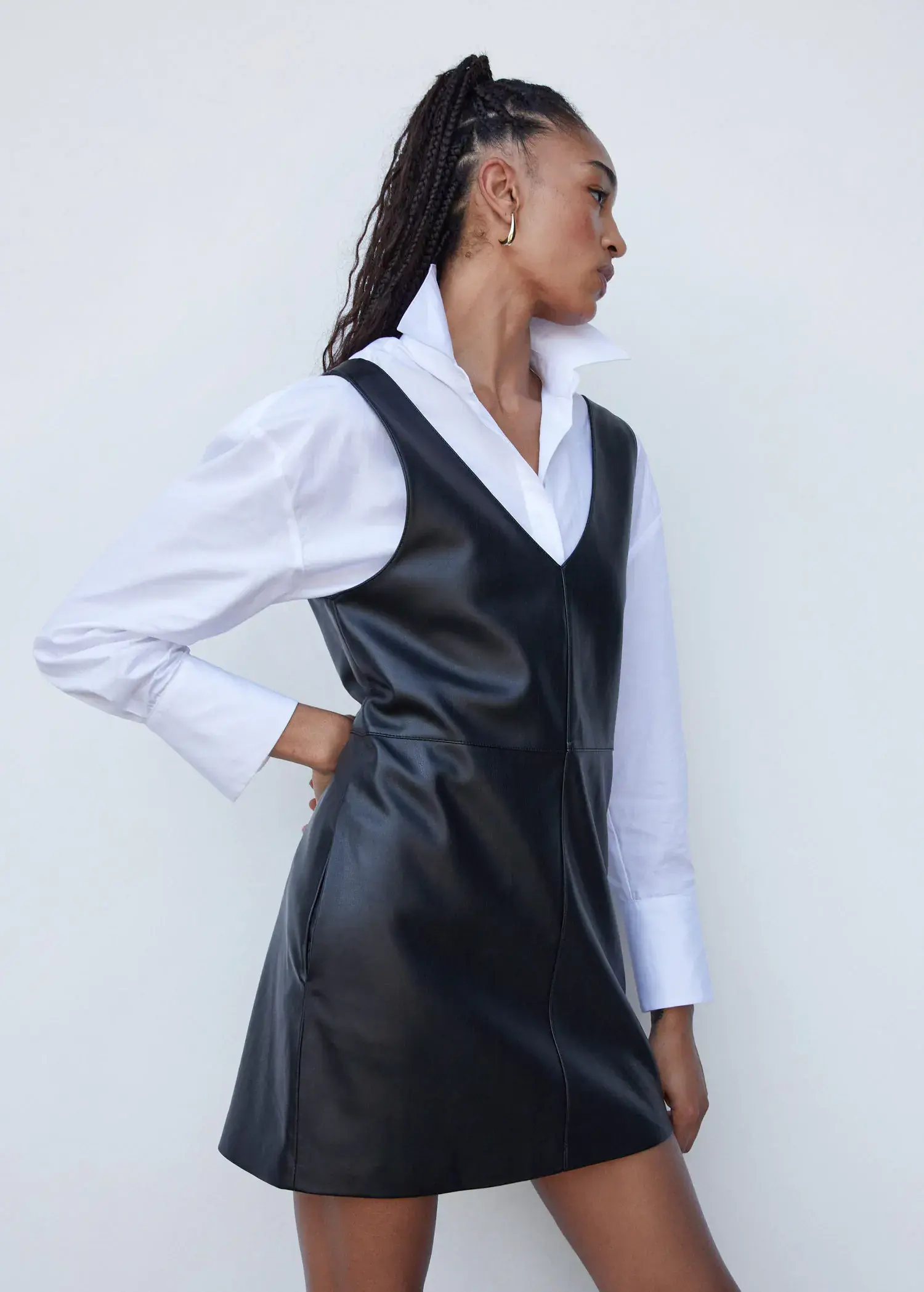 Mango Faux-leather pinafore dress. 1
