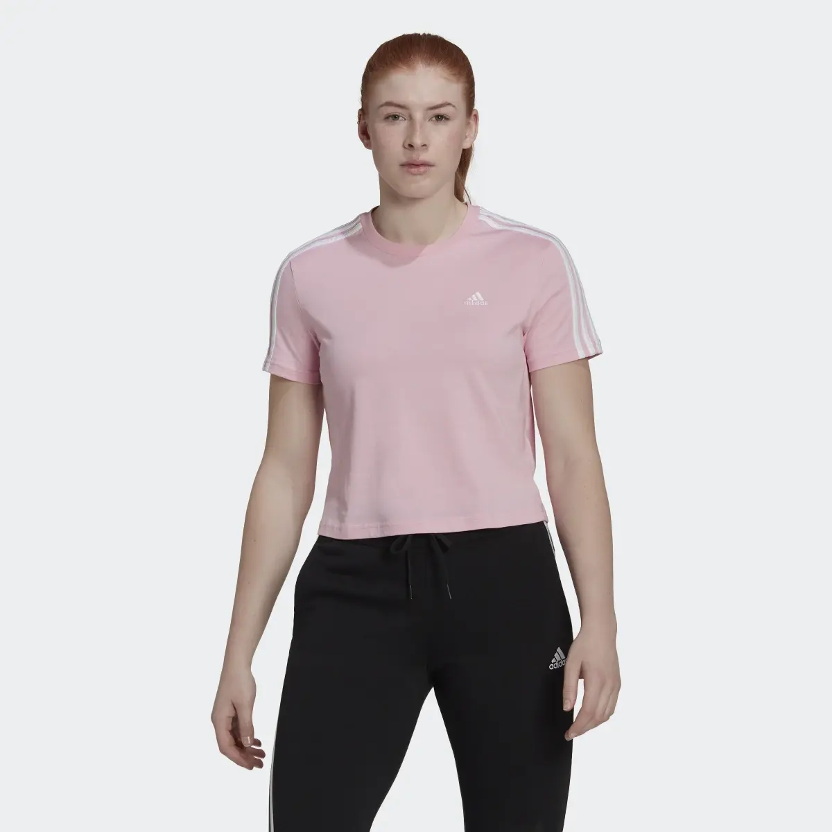 Adidas Essentials Loose 3-Stripes Cropped Tee. 2