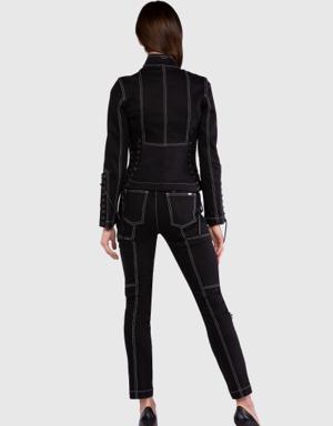 With Embroidery Detail On The Sleeves Black Jean Coat