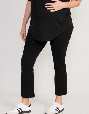 Maternity Rollover-Waist Cropped Flare Jersey Leggings black