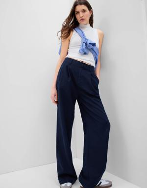 Gap Linen-Cotton Pleated Pants blue