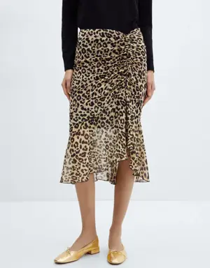 Leopard skirt with gathered detail