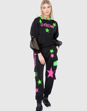 Neon Garnish, Star Printed Pleated Sweatshirt