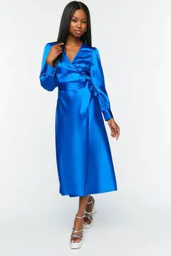 Forever 21 Forever 21 Satin Surplice Wrap Midi Dress Royal. 2