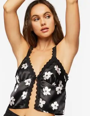 Forever 21 Floral Print Satin Cami Black/Cream