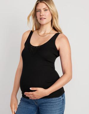 Old Navy Maternity Rib-Knit Crochet-Trim Tank Top black