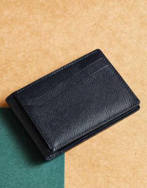 Men’s Patterned Leather Card Holder NAVY BLUE