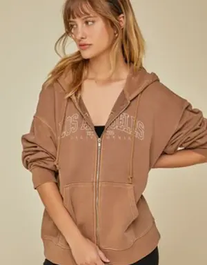 Forever 21 Los Angeles Graphic Zip Up Hoodie Brown/Cream