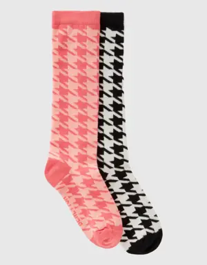 two pairs of jacquard houndstooth socks