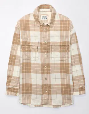 American Eagle Oversized Long-Sleeve Plaid Button-Up Shirt. 2