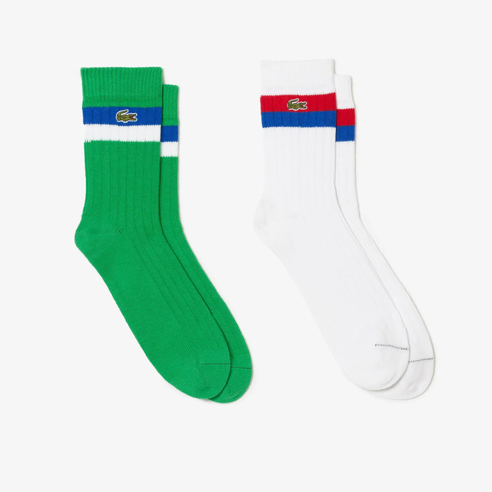 Lacoste Unisex High-Cut Striped Ribbed Cotton Socks Two-Pack. 1