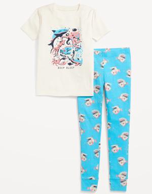 Gender-Neutral Short-Sleeve Printed Snug-Fit Pajama Set for Kids blue