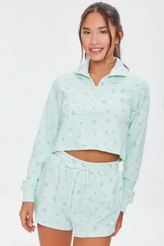 Forever 21 Forever 21 Active Floral Half Zip Pullover Seafoam/White. 2