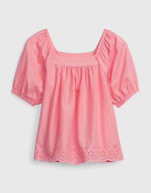 Gap Toddler Puff Sleeve Eyelet Top pink