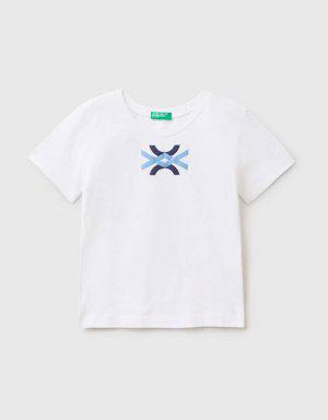 Erkek Çocuk Beyaz Benetton Yazılı Yaz T Shirt