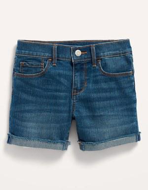 Medium-Wash Frayed-Hem Jean Midi Shorts for Girls yellow