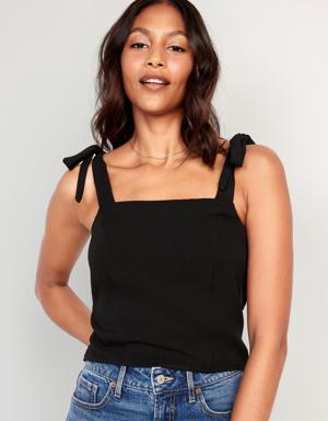Fitted Tie-Shoulder Cropped Dobby Corset Cami Top for Women black
